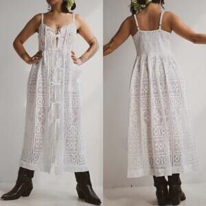 Ajaie Alaie Cream White Crochet Lace Tie Front Candor Dress - Medium